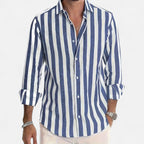 Artvalley Mode | Men’s Cotton-Linen Shirt Lightweight Comfort Striped Long Sleeve