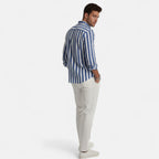 Artvalley Mode | Men’s Cotton-Linen Shirt Lightweight Comfort Striped Long Sleeve