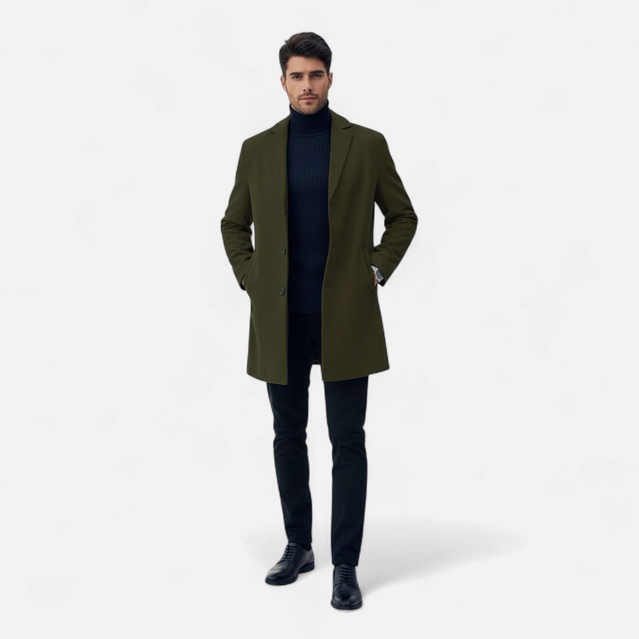 Artvalley Mode |Men’s Long Wool-Blend Overcoat Classic Warm Winter Coat