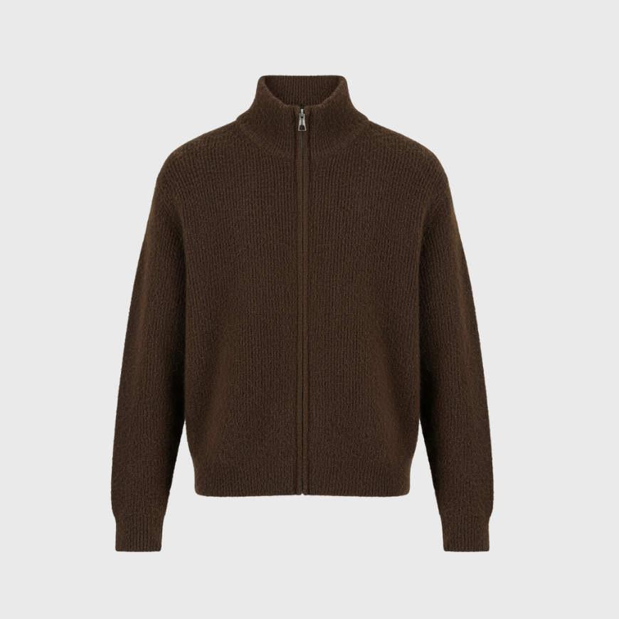Artvalley Mode | Men’s Cardigan Zip Stand-Collar Knit Cotton-Blend Lightweight Layer