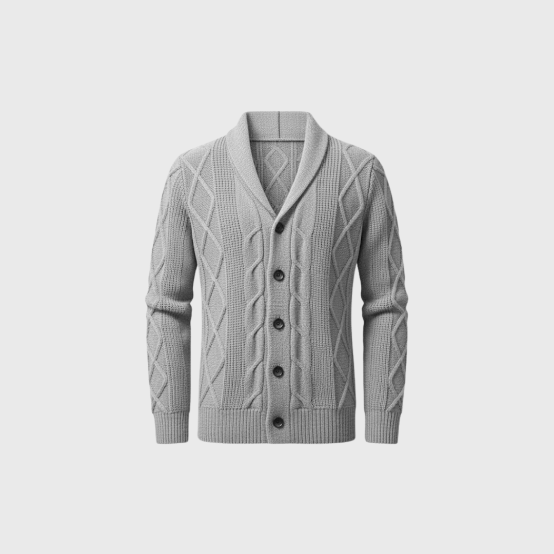 Artvalley Mode | Men’s Cable Knit Wool Cardigan Warm Shawl Collar Sweater