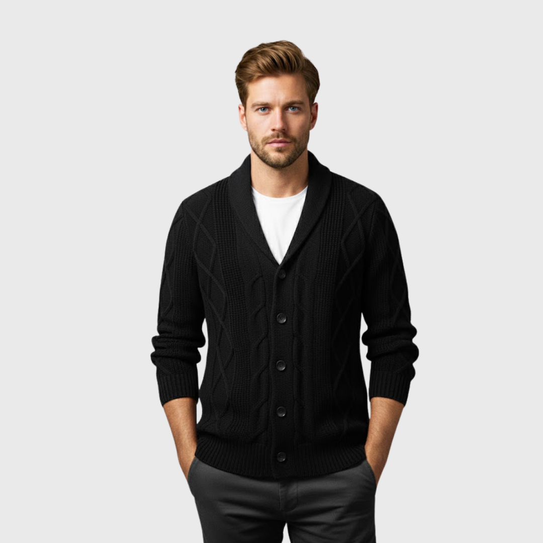 Artvalley Mode | Men’s Cable Knit Wool Cardigan Warm Shawl Collar Sweater