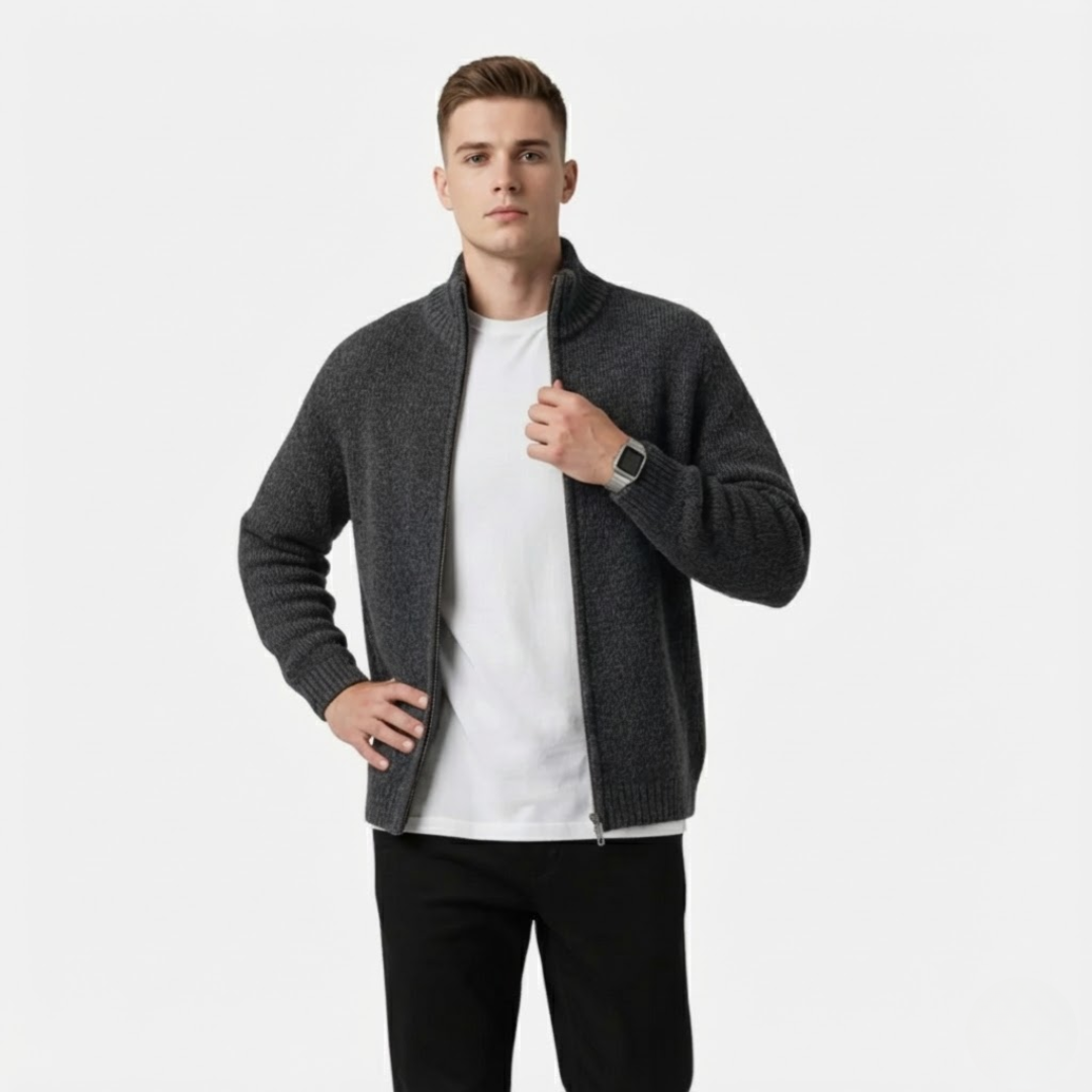 Artvalley Mode | Men’s Cardigan Zip Stand-Collar Knit Cotton-Blend Lightweight Layer