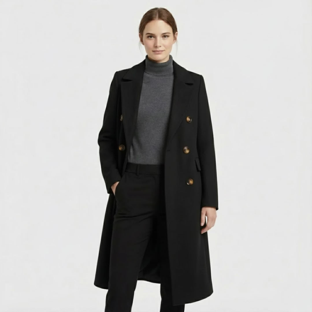 Artvalley Mode | Women’s Long Wool-Blend Overcoat Double-Breasted Warm