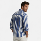 Artvalley Mode | Men’s Cotton-Linen Shirt Lightweight Comfort Striped Long Sleeve