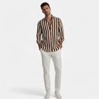 Artvalley Mode | Men’s Cotton-Linen Shirt Lightweight Comfort Striped Long Sleeve