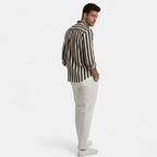 Artvalley Mode | Men’s Cotton-Linen Shirt Lightweight Comfort Striped Long Sleeve