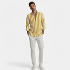 Artvalley Mode | Men’s Cotton-Linen Shirt Lightweight Comfort Striped Long Sleeve
