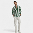 Artvalley Mode | Men’s Cotton-Linen Shirt Lightweight Comfort Striped Long Sleeve