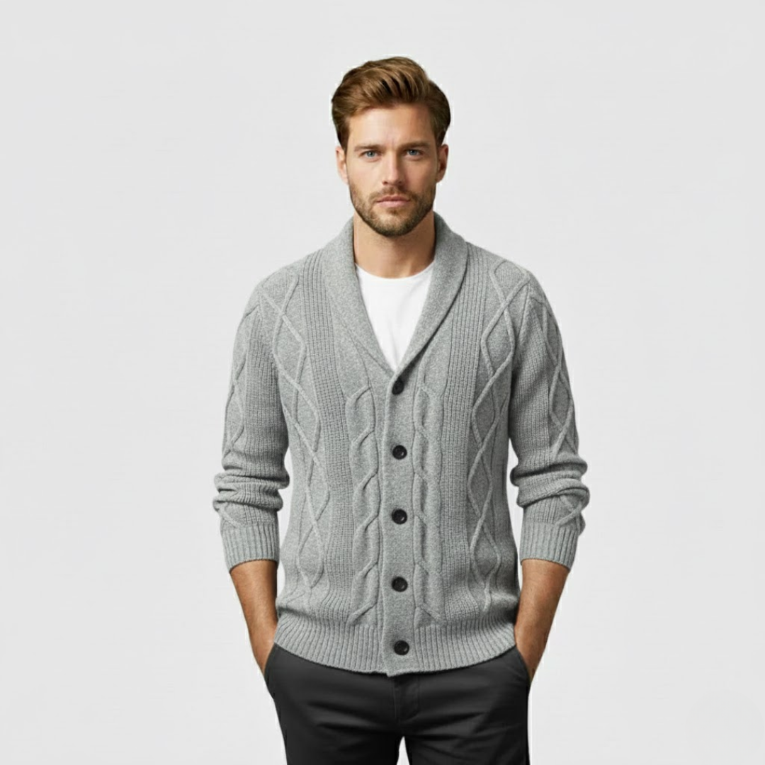 Artvalley Mode | Men’s Cable Knit Wool Cardigan Warm Shawl Collar Sweater