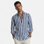 Artvalley Mode | Men’s Cotton-Linen Shirt Lightweight Comfort Striped Long Sleeve