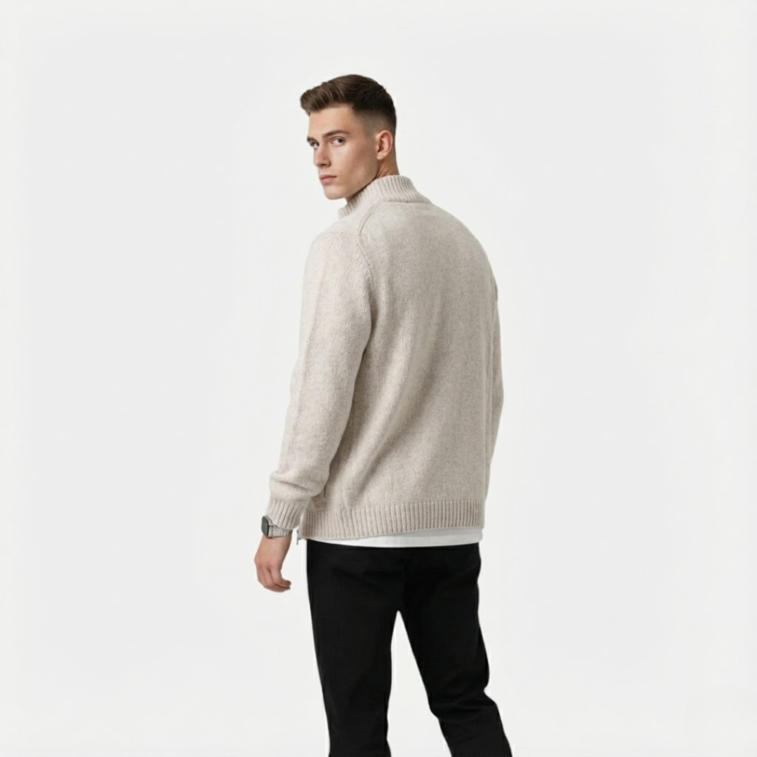 Artvalley Mode | Men’s Cardigan Zip Stand-Collar Knit Cotton-Blend Lightweight Layer