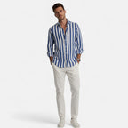 Artvalley Mode | Men’s Cotton-Linen Shirt Lightweight Comfort Striped Long Sleeve